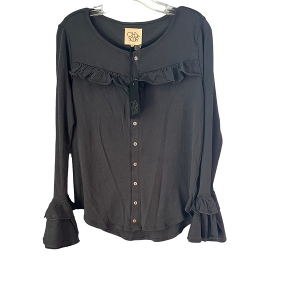NWT Ruffle Steel color Top with Bell Sleeve Size M - Picture 1 of 6